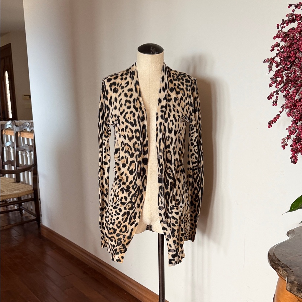 Leopard Print Button up Cardigan - Cheeta pattern Neutral Tones Small
